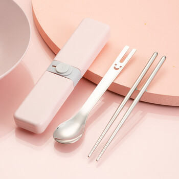 Lock&lock rabbit portable chopsticks and spoon set stainless steel chopsticks and spoons student tableware pocket chopstick box removable and easy to clean