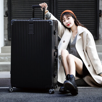 Uldum luggage travel case aluminum frame large capacity trolley case men's leather case fashion password case business travel case leather case black (aluminum frame reinforced anti-collision corners) 34 inches (three-lock sturdy aluminum frame)