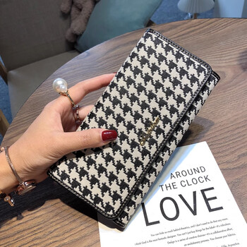 Calculat&keenck long wallet women's 2025 new style genuine leather multi-card slot card bag canvas large capacity mobile phone bag trendy new black