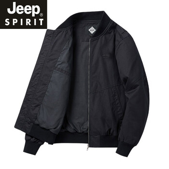 Jeep spirit autumn and winter new cotton coat men's pure cotton washed quilted thickened bomber jacket casual baseball collar jacket new thin section 8019 black m suitable for up to 125 pounds