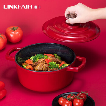 Lingfeng lingfeng enamel pot cast iron enamel soup pot non-stick pot stew pot soup pot stew pot gas stove induction cooker suitable for lfdtg-fl22sd03 22cm (jam red)