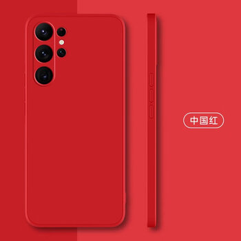 Suitable for samsung s24ultra mobile phone case s24 new ring liquid anti-fall galaxys23fe creative male magnetic holder s23 chinese red solid color + hand strap samsung galaxy s24 ultra