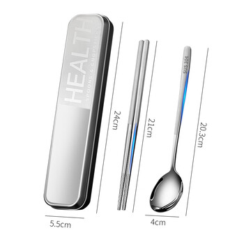 Ougeda stainless steel chopsticks spoon set fork single portable cutlery box three-piece student storage box 304 (spoon + chopsticks) + stainless steel box