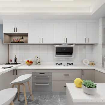 Mexueer all-aluminum home whole house home cabinet l-shaped open kitchen dining side cabinet as a whole door-to-door measurement/design renderings custom earnest money 1 meter