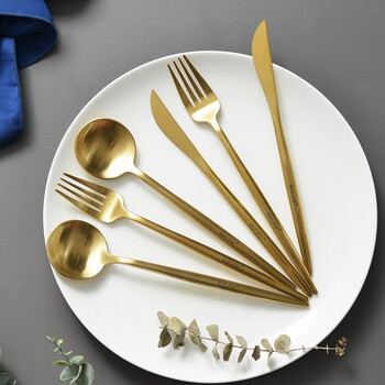 Ruijiu western tableware cutlery set, stainless steel gold knife, fork and spoon three-piece set, light luxury european style home steak cutting knife and fork, ruijiu logo gold knife and fork six-piece gift box