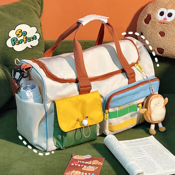 Xingxi large-capacity short-distance travel bag business trip diagonal handbag women's storage bag lightweight outing luggage bag fitness and maternity travel bag contrasting color