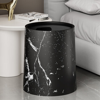 Saaijie household large size trash can for office living room, bedroom, bathroom, kitchen, imitation marble double-layer paper basket, large inside and outside double barrel, starry sky black, no specifications