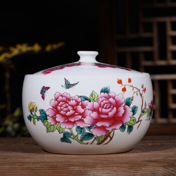 Yiluo porcelain yuan jingdezhen ceramic small storage tank oil tank snack tank tea tank pickle jar rice tank daily kitchen storage tank flower blooming wealth storage tank 10 catties