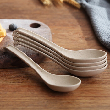 Xiderun korean spoon coffee spoon drinking spoon portable tableware spoon flat bottom spoon small spoon set children's long handle beige ten pieces
