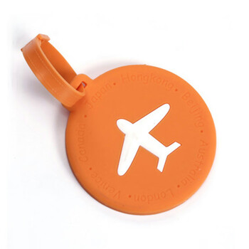 Benzheni silicone lanyard luggage tag for suitcases, cartoon checked luggage tag for luggage, luggage boarding identification tag, paper card with handwritten information, orange