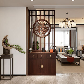 Tengyuanzhai new chinese screen partition cabinet entry door blocking living room storage porch cabinet solid wood carved fu character shelf red walnut width 110*height 220*thickness 35cm