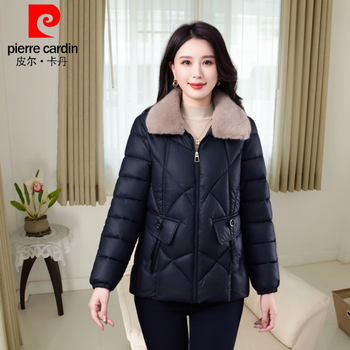 Pierre cardin mother's cotton-padded coat plus velvet thickened autumn and winter coat new style 50-year-old women's leather coat cotton-padded jacket middle-aged and elderly pu leather cotton-padded coat black 3xl 100-120 catties