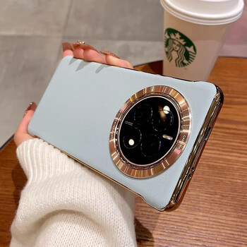Suitable for huawei mate50pro mobile phone case plain leather frameless mate40pro new anti-fall mt30 high-end leather style men and women blue gray light luxury plain leather丨frameless design honor 60
