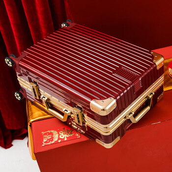 Zecedo wedding suitcase female bride dowry box red suitcase wedding password box press box universal wheel aluminum frame leather suitcase gold edge red 26 inches