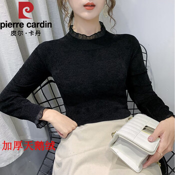 Pierre cardin mesh earrings velvet bottoming shirt for women 2025 new style style inner knitted slim long-sleeved wool | clothing black clean face 2xl 130-140 catties