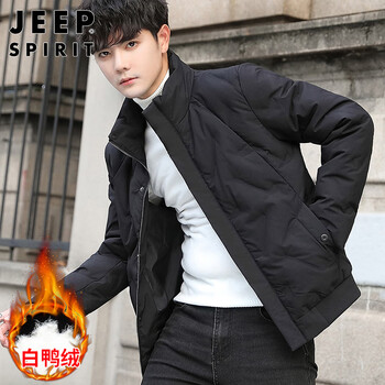 Jeep spirit jeep down jacket men's autumn and winter jacket men's stand collar white duck down men's down jacket black xl