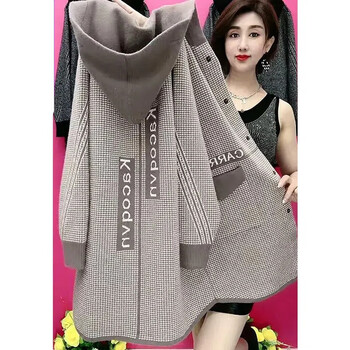 Lgxp women's clothing spring mother's clothes winter clothes mid-length style knitted hooded jacket for women aged 40 to 50 7187-camel fashion style xl recommended 115-130 catties