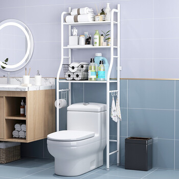 Lohas time bathroom rack bathroom storage rack toilet floor-standing punch-free drum washing machine rack organizing rack white 3-layer toilet rack