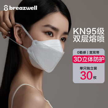 Songyan (breazwell) kn95 mask white 3d three-dimensional adult winter dust-proof and haze-proof willow leaf mask individually packaged 30 pieces