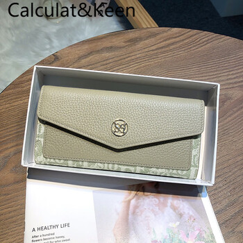 Calculat&keenck women's bag 2024 new fashion women's wallet women's long style women's 20% off women's wallet card bag wallet change green