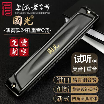 Guoguang 24-hole polyphonic harmonica #a/b/c/d/e/f/g imported gongs for beginners, adults, professional performance level with engraving, 24-hole c key performance level-accented harmonica