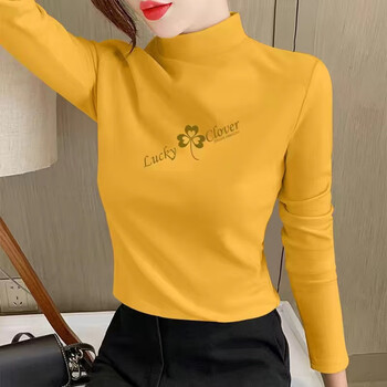 Ronid velvet bottoming shirt for women in autumn and winter, new style, warm and versatile, half turtleneck, long-sleeved t-shirt, slim inner top for women, yellow xl, recommended 115-130 pounds