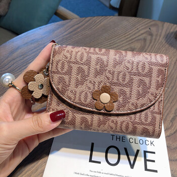 Sephoron new year women's short folding wallet women's attractive 2026 new thin section genuine leather lined tri-fold small wallet brown dc5a561405