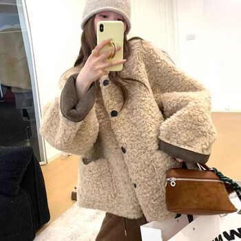 Sophieburg sweet age-reducing lamb plush jacket for women 2024 winter new thickened high-end furry loose trendy top apricot m
