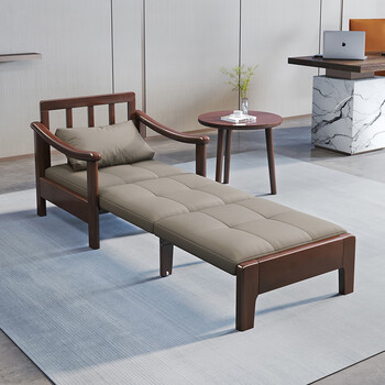 Mu gongzi single sofa bed solid wood foldable balcony multifunctional simple modern office lunch break small apartment retractable bed 0.85m curved armrest walnut color (coconut palm + sponge) cushion