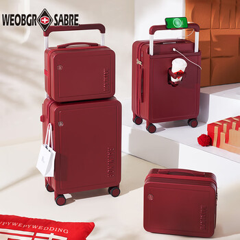 Weobgr saber swiss army knife wedding burgundy suitcase mother bride's dowry wide trolley wedding dowry pair of password boxes burgundy mother and daughter suitcase set 20 inches suitable for travel of about 5-10 days