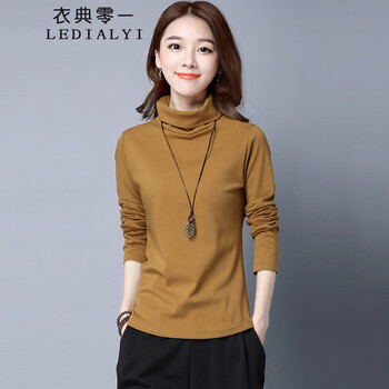 Ledialyi half turtleneck bottoming shirt for women 2025 spring, autumn and winter women's new style middle-aged inner wear long-sleeved t-shirt foreign style top camel l (recommended 115-125 pounds)