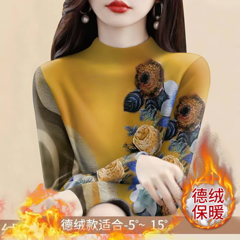 Shiny honey bottoming shirt for women double-sided german velvet warm 2025 new printed t-shirt half turtleneck neck guard fashionable inner top for women half turtleneck - orange - german velvet xl recommended 105-120 pounds