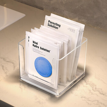 Kaman facial mask storage box desktop transparent acrylic cosmetic box dressing table skin care products lipstick sundries organizing basket square model-transparent white holds about 40 masks