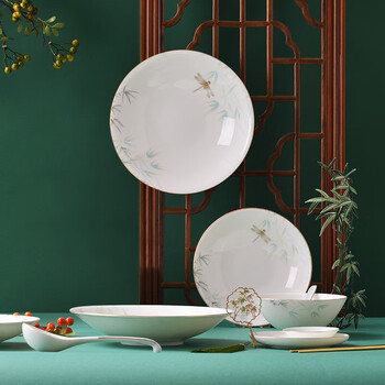 Huaguang national porcelain high temperature glazed bone china tableware set light luxurious gold qingting 6 servings 32 pieces