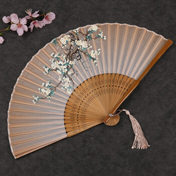 Zhenzhen top-grade fan for women, ancient style silk folding fan, chinese style ancient costume, hanfu dance fan, folding fan, chinese special gift for foreigners, br meiying peach blossom, brown
