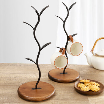 Zhenxiqi drain cup holder water cup shelf storage rack wooden tree-shaped home living room art coffee tea cup storage rack hanging cup disc cup holder 17cm*17cm*40cm