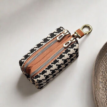 Ye yu canvas houndstooth car key bag simple korean version compact female storage universal large capacity key bag mini home brown houndstooth--double zipper