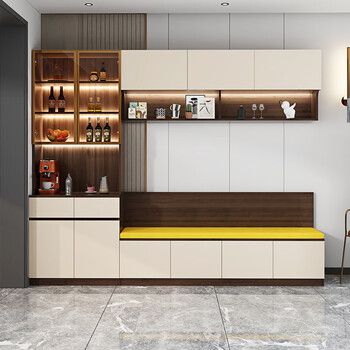 After the hustle and bustle light luxury card seat sideboard all-in-one cabinet wall-mounted multi-functional home restaurant storage cabinet wine cabinet tea cabinet 8g120 style 6 (with light, free seat cushion) 2600