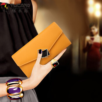 Woodpecker (tucano) first-layer cowhide long ultra-thin wallet with large capacity for mobile phone 2025 new yellow soft-sided genuine leather wallet for fortune wealthy yellow-first-layer cowhide (can enlarge mobile phone)