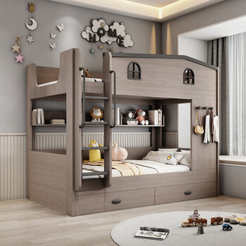 Han mu bunk bed small apartment children's bed two-story high and low bed adult bunk bed bunk bed same width parallel bed ladder + bookshelf + bunk bed + mattress * 2 1350mm * 1900mm