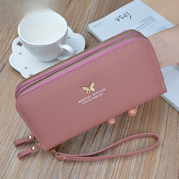 Woodpecker (tucano) spring new 2024 women's long wallet new double zipper large capacity double layer for mobile phones pink