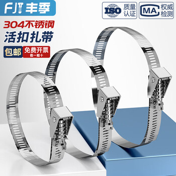 Fengji 304 stainless steel live buckle cable tie clamp throat hoop pipe clamp water pipe range hood gas pipe water pipe buckle 12.5*200*0.6mm (1 piece) bundle diameter 11~57mm