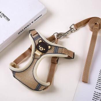 Natural mood vest type dog leash small dog teddy bichon pomeranian harness puppy puppy walking rope dog chain mesh bear khaki + 1.5 meter rope s recommended within 2-6 pounds