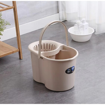 Manual squeeze bucket, hand pressure mop bucket, mop bucket, plastic rotary twisting water single bucket, old-fashioned mop bucket, khaki color