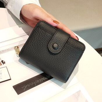 Sephoron 2026 new cowhide short wallet card holder integrated folding wallet women's versatile large capacity zipper card holder soft leather black