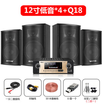 Qisheng new home theater ktv audio set home karaoke king karaoke machine all-in-one bar stage amplifier speaker combination dance training horn speaker 12-inch speaker *4 + q18 amplifier