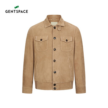 Gentspace men's leather jacket 2024 autumn and winter new men's khaki sheep leather lapel leather jacket jacket jacket men's - khaki sheep leather 52