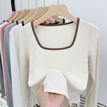 Yu zhaolin long-sleeved t-shirt women's 2025 spring new style french slim inner layering shirt slim fit top