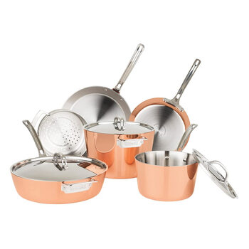 Viking contemporary 4-ply copper clad cookware set 9 pieces suitable for all stoves