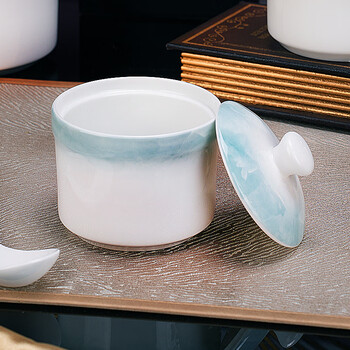Guoyue jingdezhen bone china stew pot household ceramic soup cup with lid underglaze color water-proof lid bowl bird's nest tonic insulated stew pot yunjin wanli 4-inch stew pot 1 piece